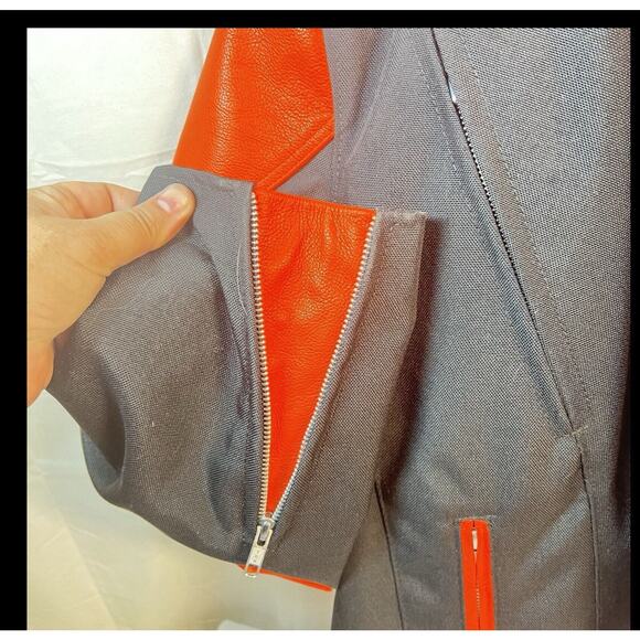 Hillside Men's Vented Leather & Cordura Jacket, Biker Jacket Sz 48, Orange Black - Picture 12 of 14